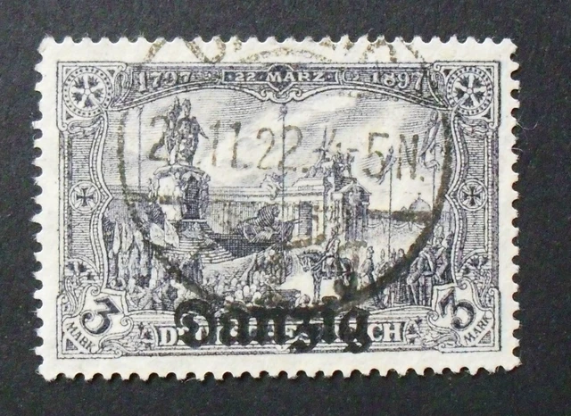 1920 Mi:1200,- Danzig MiNr 13 b Germania 3 Mark b-Farbe echt gestempelt gepr BPP