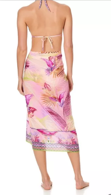 Nwt $219 Camilla "South Beach Sunrise" Pink Floral Sarong Swim Coverup Skirt Os 3