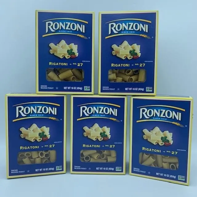 Ronzoni Rigatoni Pasta No.27, 5 - 16 oz Packages Quick Easy Dinner Food Meal