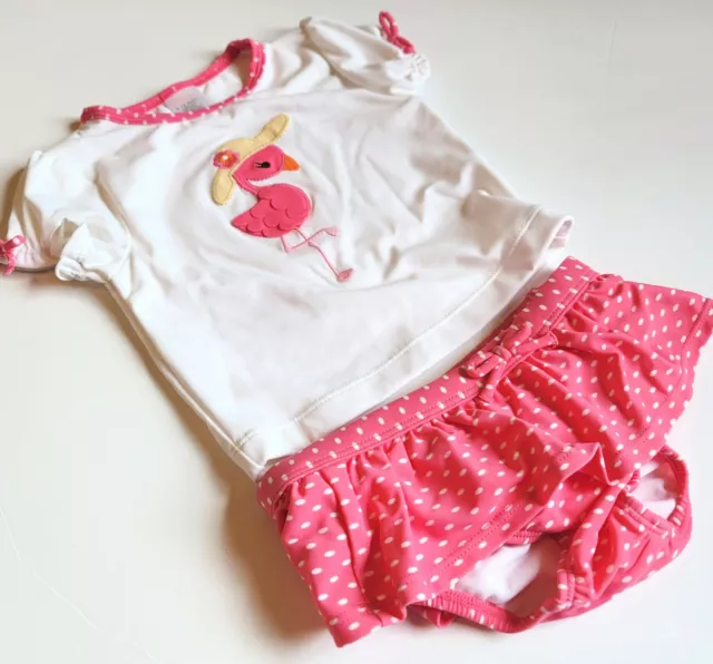 Gymboree 6-12 mo Girls Swim Shop Pink Flamingo 2 pce Rash Guard Set NWT