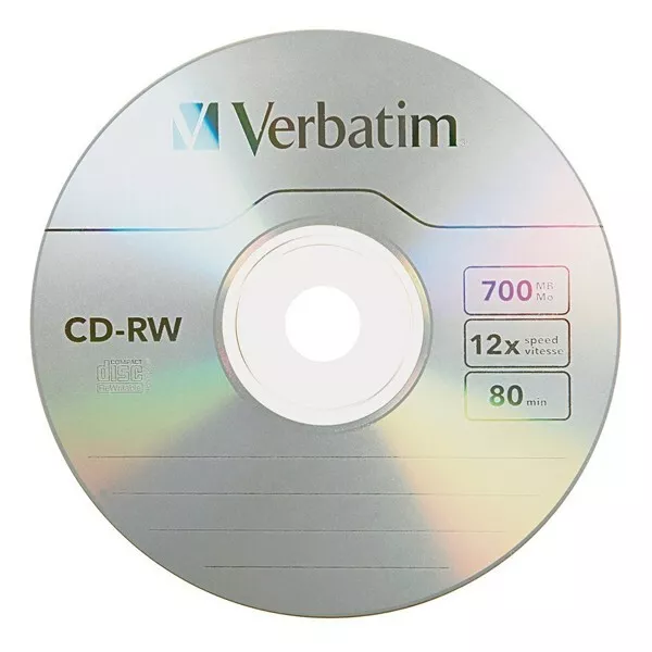 Cd-Rw 700Mb / 80 Mn Verbatim Écriture 8-12X Réinscriptible - Bundle