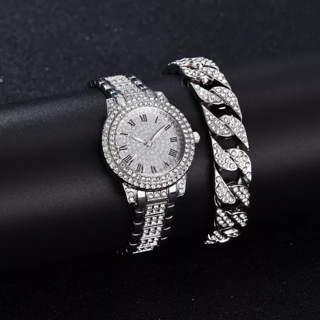 Luxus Diamant Strass Armband Frauen Gold Silber Uhr Damen Handgelenk Uhren