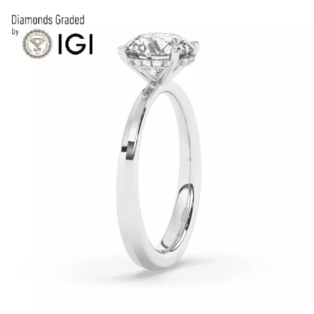 IGI, 2 CT Round Cut Lab-Grown Diamond Hidden Halo Engagement Ring, 950 Platinum