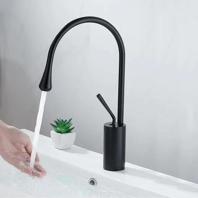 Modern Bathroom Sink Tap Single Lever Mono Waterfall Basin Mixer Taps Black