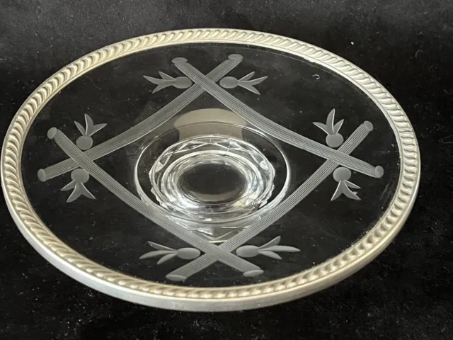 Watson Sterling Etched Glass Candy Dish with Sterling Silver Rim #A22 Circa 1930