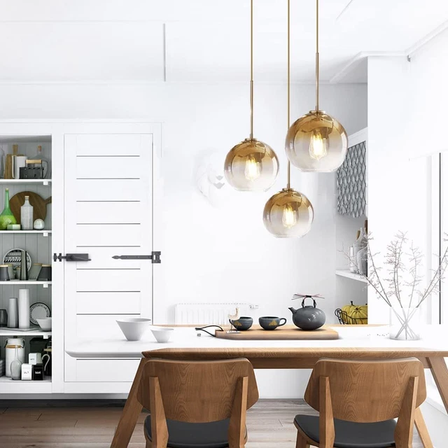 3-Globes Pendant Lights Gradient Gold Glass Hanging Light Ceiling Chandelier
