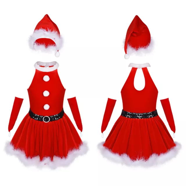 Costume Babbo Natale bambine bambine abito velluto abiti con guanti cappello