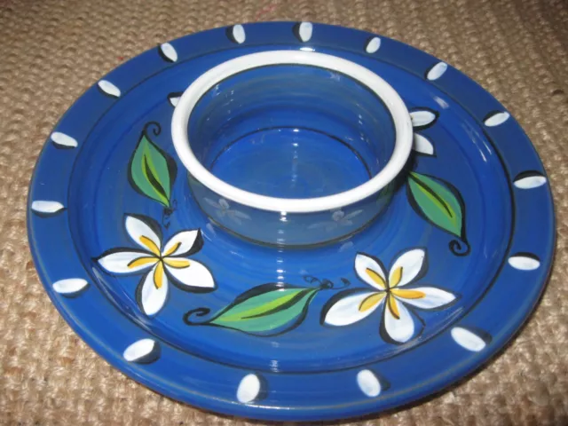 Eumundi Clayworks,QLD,Australia,Striking Blue Frangipani Dip/Bikkie Plate.NEW