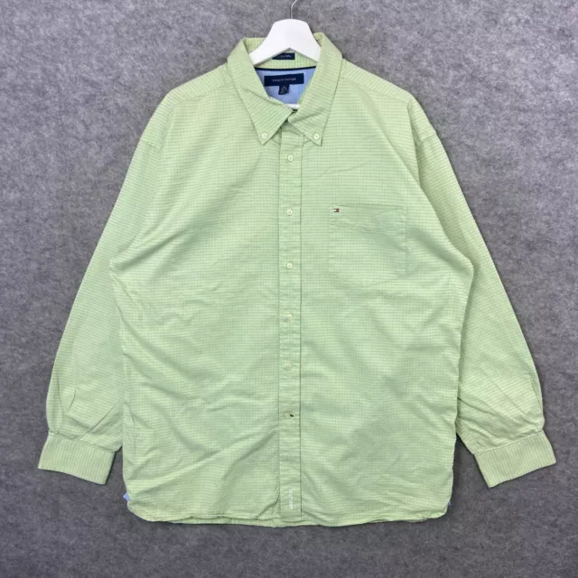 Tommy Hilfiger Shirt Mens Extra Large Green Check Button Down 80s 2 Ply Fabric