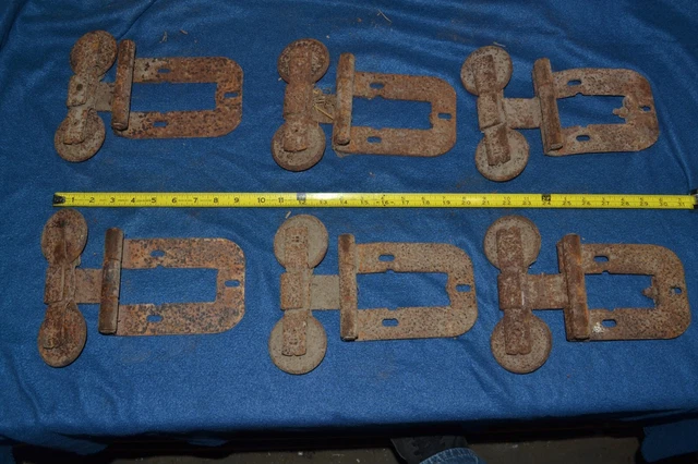 Lot Of 6 Vintage Double Wheel Barn Door Rollers Hardware Used Rusty 16