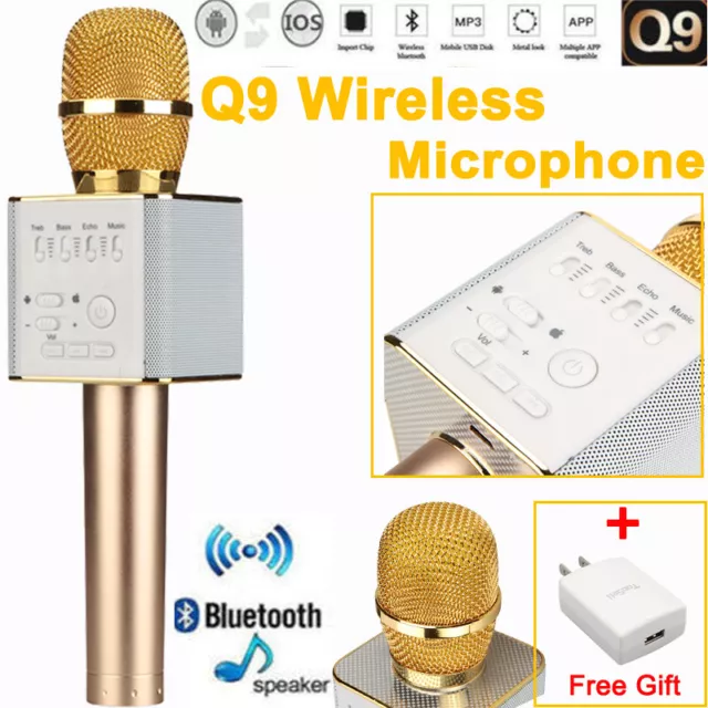 KTV- Q9 Wireless Karaoke Handheld Microphone USB Player Bluetooth Mic Speaker