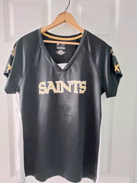 Majestic Womens New Orleans Saints NFL Lace Up Shirt Size XL Black/Gold V Neck