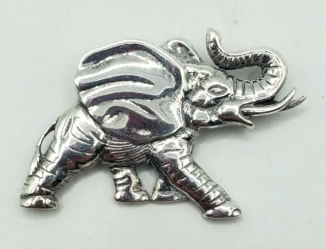 Vintage Large Silver Elephant Brooch Trunk Up 925  Statement Pin For Lapel Scarf