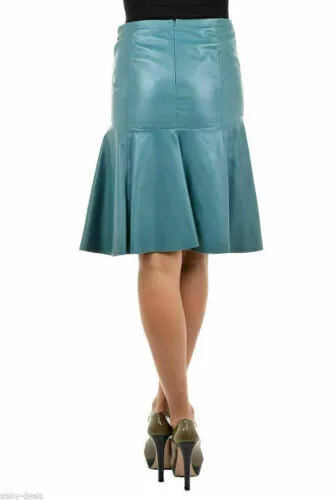 Turquoise Blue Stylish Women's Skirt Real Soft Lambskin Leather Handmade Party 2