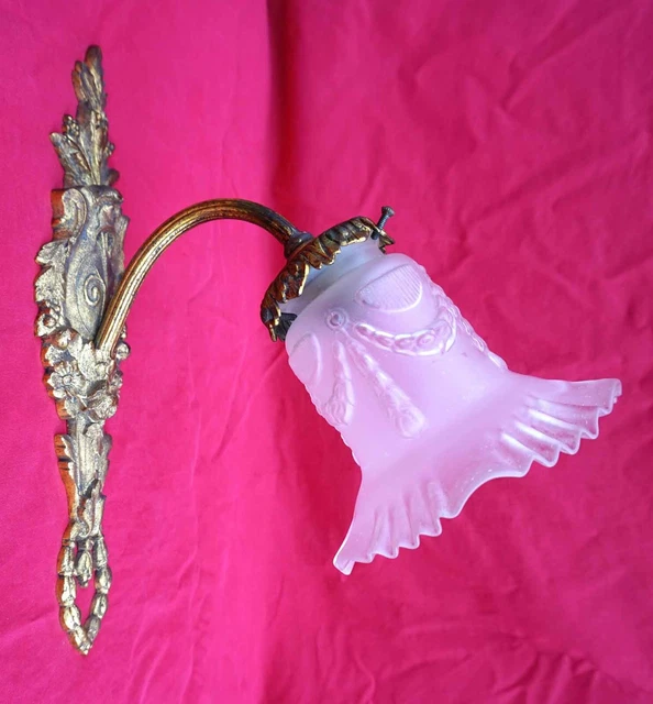 French Wall Sconce Light Gilt Brass Frosted Glass Tulip Shade