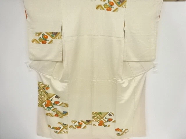 43762# Japanese Kimono / Antique Kimono / Embroidery / Egasumi With Kiku