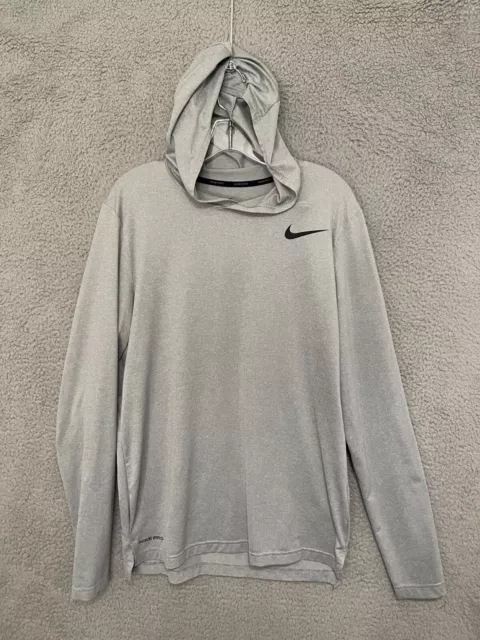 Nike Pro Dri-Fit Hoodie Mens Size Medium Gray Pullover Sweater Long Sleeve Adult