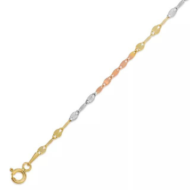 14K Tri Color Gold 1.5mm - 3mm Twisted Mirror Chain Necklace 14"- 24" Solid