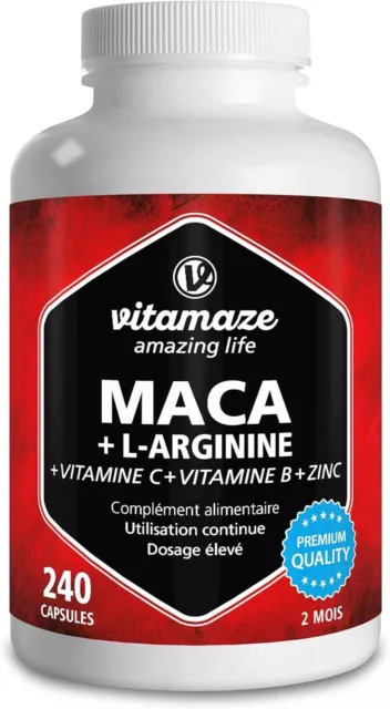 Vitamaze® Maca Gélules Fort Dosage 4000 mg + L-Arginine + Vitamines + Zinc