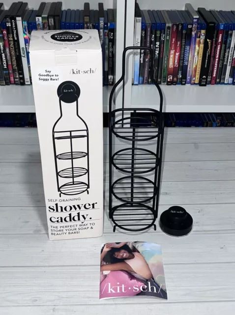 Kitsch Black Self Draining Shower Caddy Store Soap Beauty Bars New Open Box