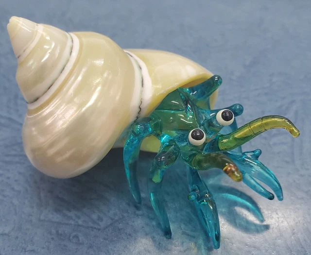 Glass Hermit Crab Ornament - Blue & Yellow - Hand Blown & Painted - 6.5cm