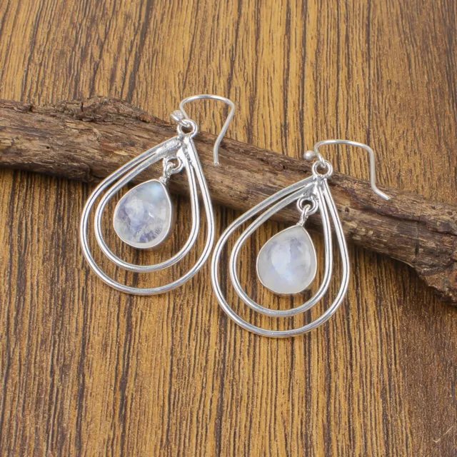 Natural Rainbow Moonstone Gemstone Earrings 925 Sterling Silver For Girls