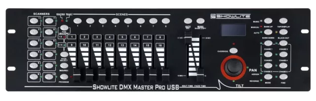 192 Kanal Profi DMX Controller Disco LED DJ Licht Steuerung Rack Lichtpult USB