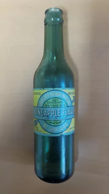 Antique 30's Quality Soda Works Oakland CA Paper label Soda Bottle Pineapple.