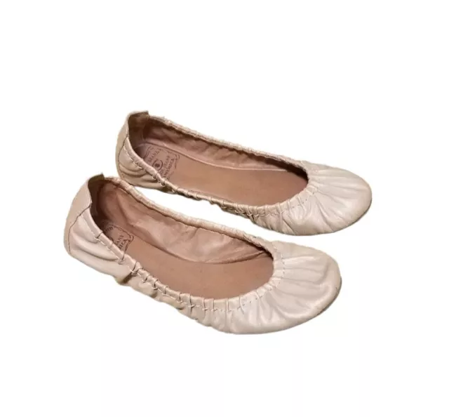 Lucky Brand Women's Emmie Leather Ballet Flats Tan Slip On Shoes Size 6.5