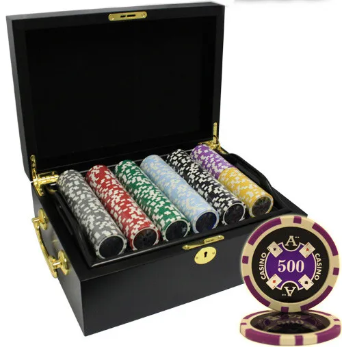 Mrc Poker 500Pcs 14G Ace Casino Clay Poker Chips Set Black Color Wood Case