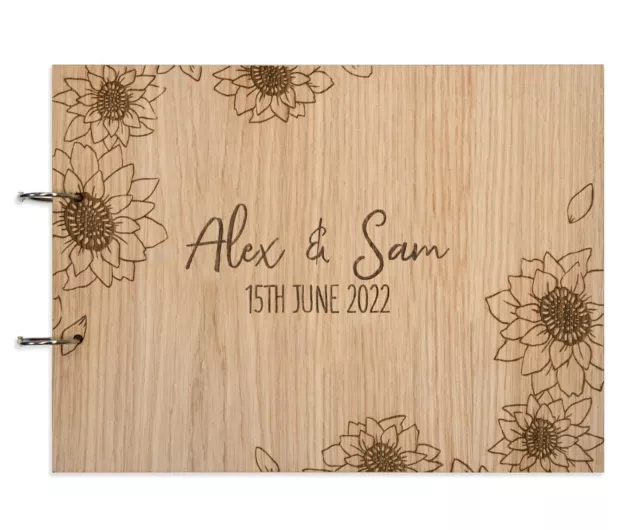 Personalised wood sunflower wedding guest book wooden engraved summer party