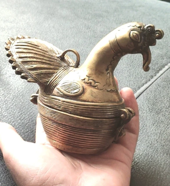 OLD Vintage INDIAN DHOKRA PEACOCK Heavy Brass BETEL Coins Jewellery TRINKET BOX