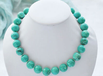 AAA 10mm Natural Old Rock Blue Turquoise Round Gemstone Beads Necklace 18 inch