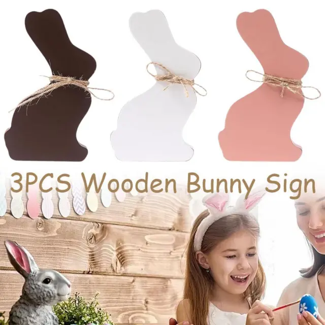 Easter Decorations 3PCS Wooden Bunny Sign - Rustic Easter Bunny Decor T5R2
