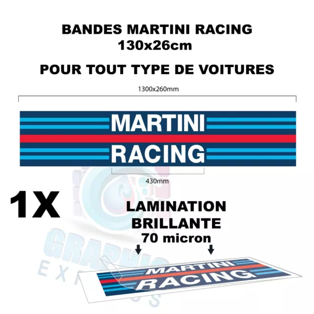 BANDES MARTINI STICKER RACING STRIPES RUBAN AUTOCOLLANT COFFRE CAPOT 1350x26cm