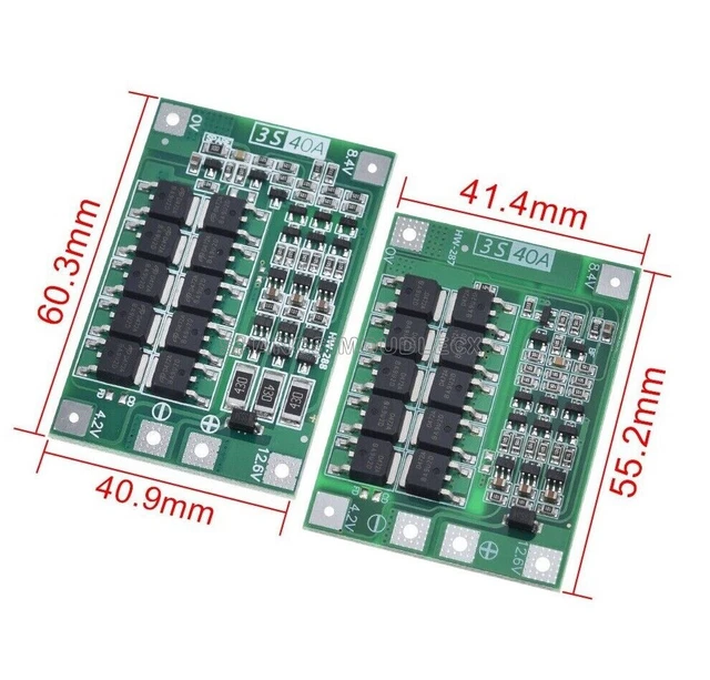 3S 40A 18650 Li-ion Battery BMS Protection Board – Balanced Charging PCB