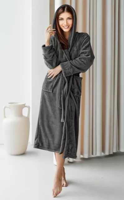 Women Fleece Hooded Bathrobe - Plush Long Robe in Lot NY Threads