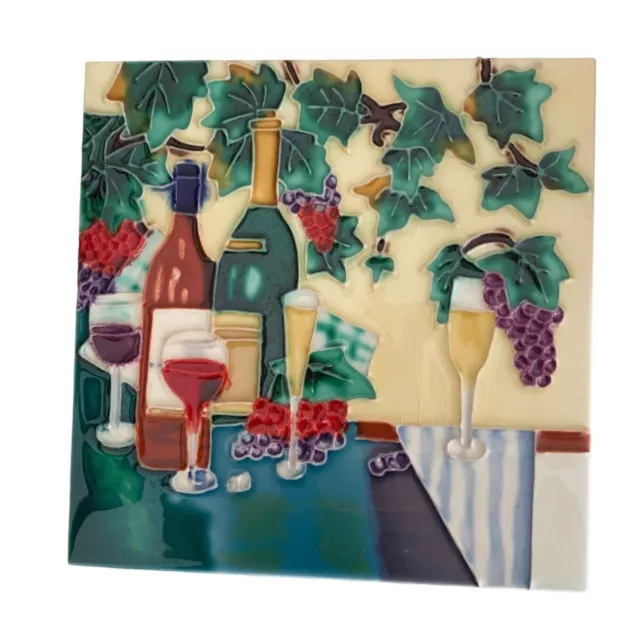 Wine Grapes Bottle Glass 8x8 Decorative Wall Art Ceramic Tile  New Backsplash