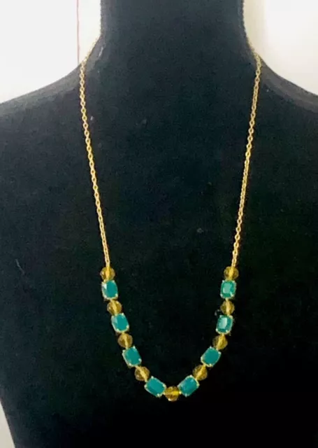 Beautiful Kate Spade Gold Tone Green Teal Yellow Necklace