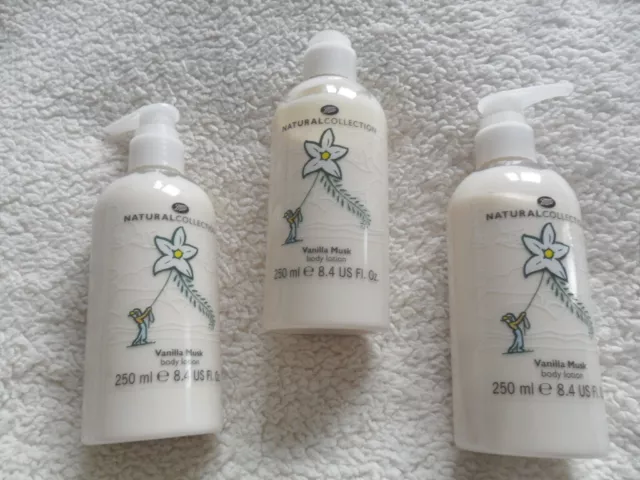 3 x RARE DISCONTINUED BOOTS NATURAL COLLECTION 150ml VANILLA MUSK BODY LOTION