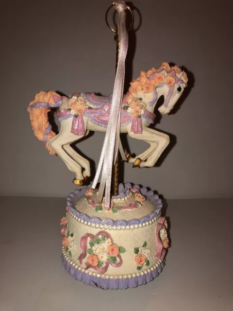 UG Collectibles Handmade Musical, Rotating Carousel Horse; floral, porcelain.