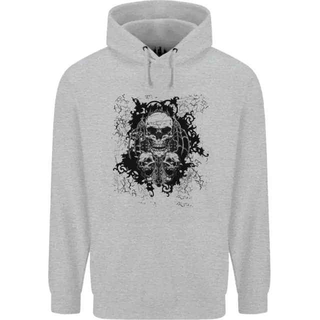 Felpa con cappuccio da uomo tatuaggio gotico tre teschi 80% cotone