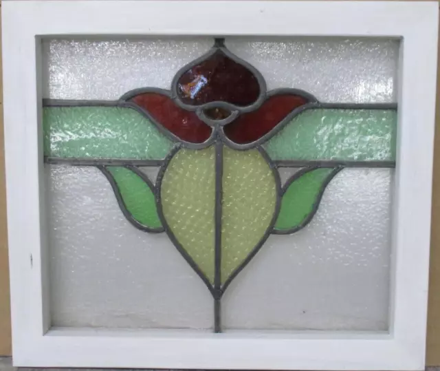 OLD ENGLISH LEADED STAINED GLASS WINDOW Pretty Floral 19" x 16.5"