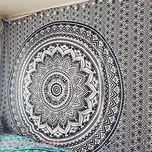 Twin Black Grey Ombre Indian Mandala Tapestry Wall Hanging Dorm Decor Yoga Mat