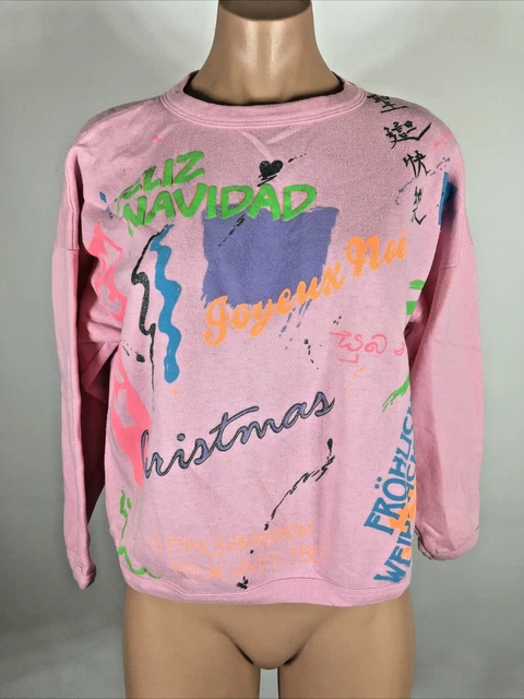 Vintage Pinwheels Hot Pink Christmas Sweatshirt Youth M Pinwheels Feliz Navidad