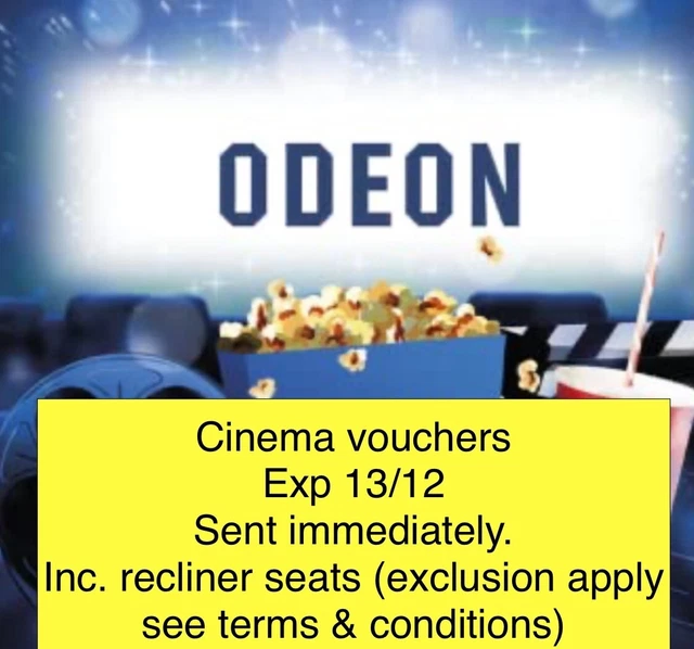 1,2,4,6 Odeon Cinema Tickets - Valid for 2D, 3D, iSense,  Exp 13/12/2023