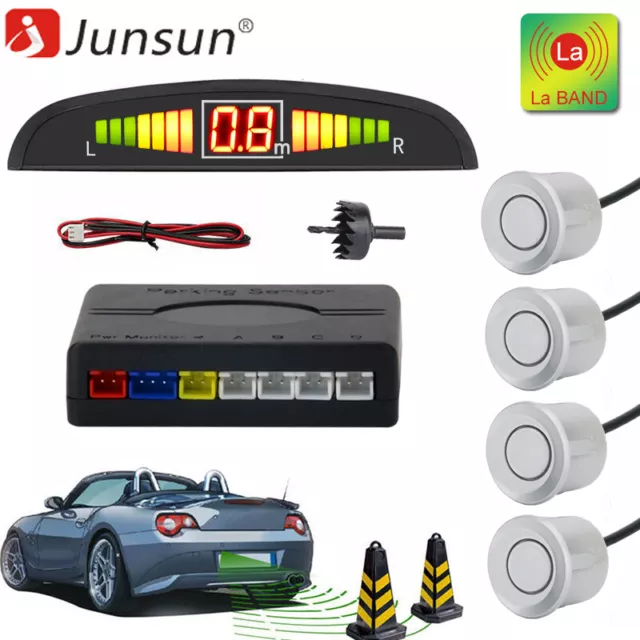 4x Parking Sensors Car Auto Reverse Backup Rear Radar LED Alert System Silver