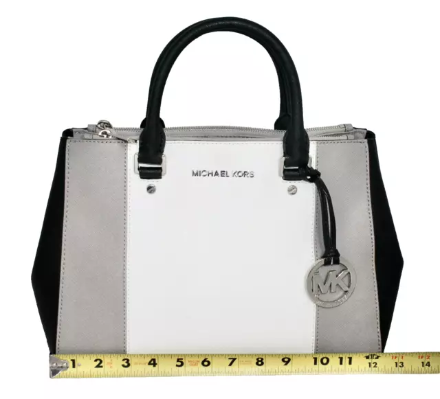 MICHAEL KORS Sutton Center Stripe Colorblock Satchel Gray White Black 30T4SJTS6L 3