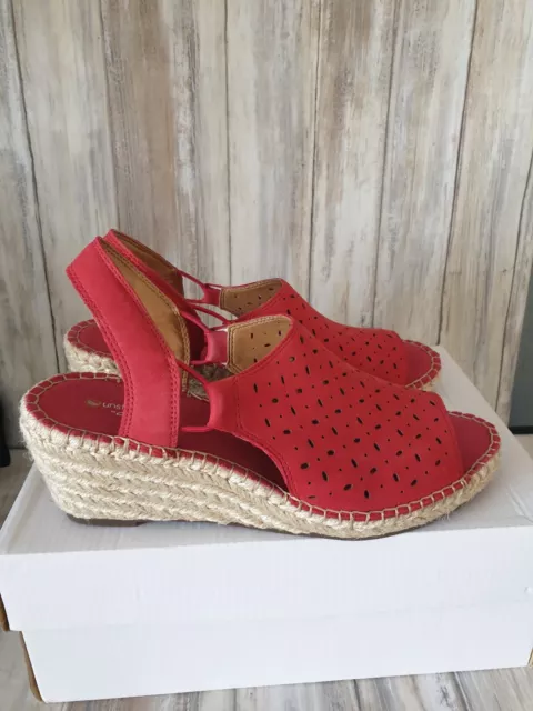 Clarks Unstructured Petrina Gail Nubuck Rouge Red Espadrille Suede Wedges Size 5