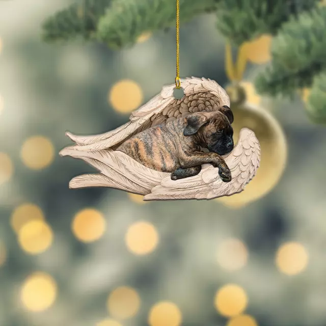 Brindle Boxer dog sleeping Angel Wings Christmas, love dog car Ornament Gift